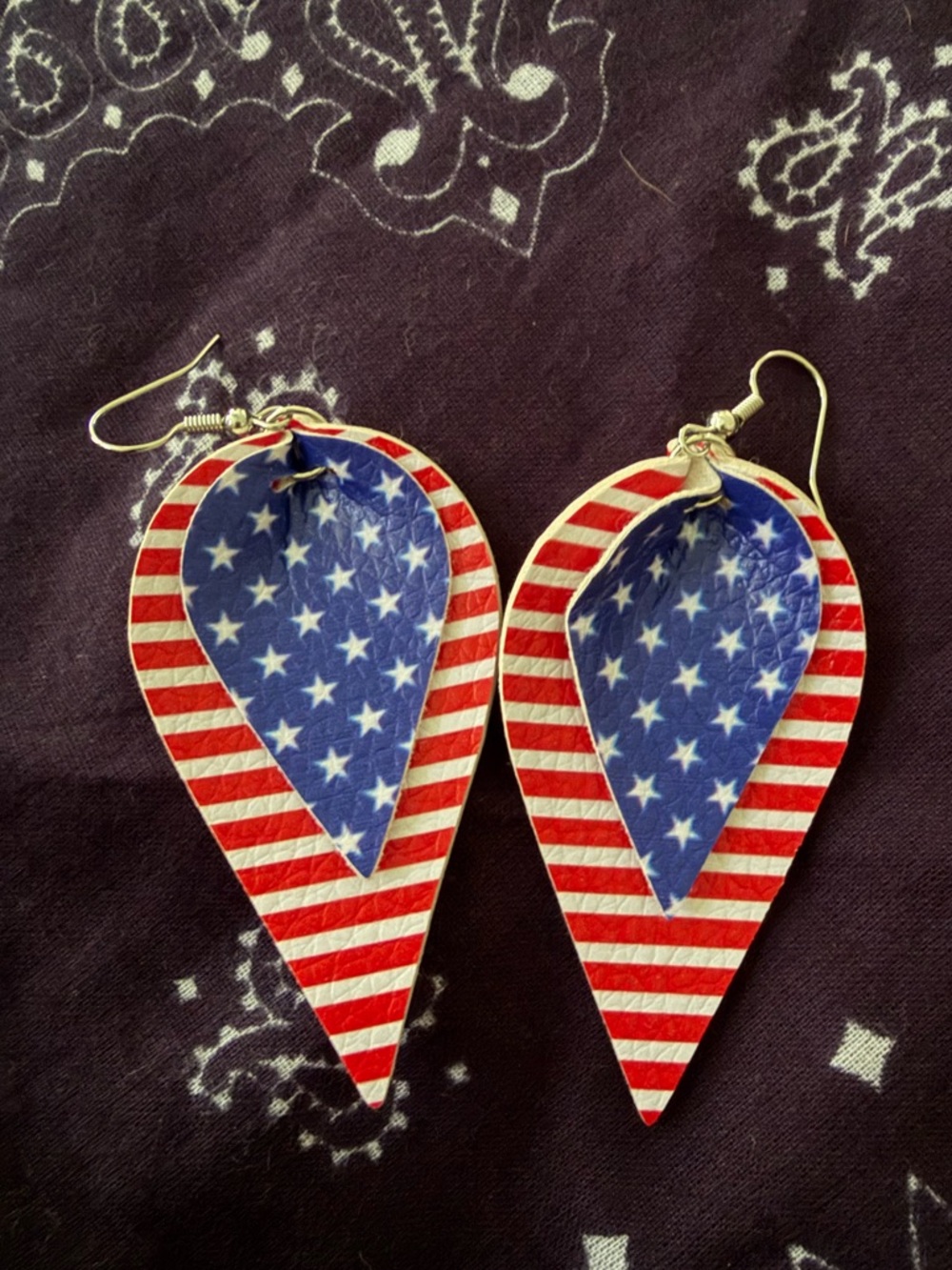 Patriotic American Flag Teardrop Leather Earrings